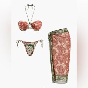 Commense Floral Bikini Set With Tie Side Skirt